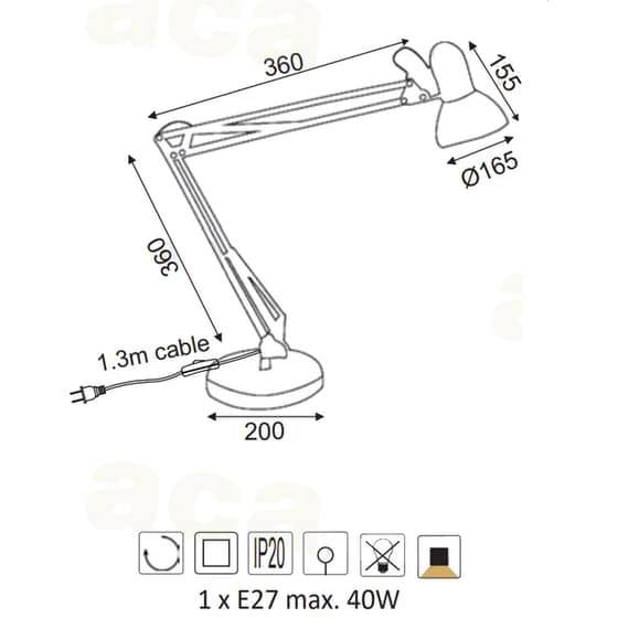 Φωτιστικό Γραφείου Aca Decor Penna E27 Μεταλλικό 20x20x72 cm - Ασημί image 1