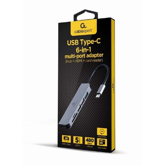 Cablexpert A-CM-COMBO6-02 USB Hub 6 σε 1 USB-C - Ασημί image 2
