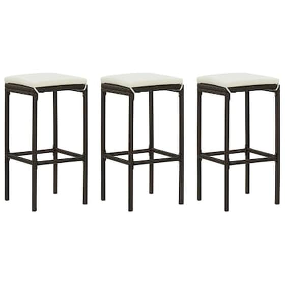 Σκαμπό Κήπου VidaXL με Μαξιλάρια από Συνθετικό Ρατάν 38x38x76 cm 3 Τμχ - Καφέ image 1