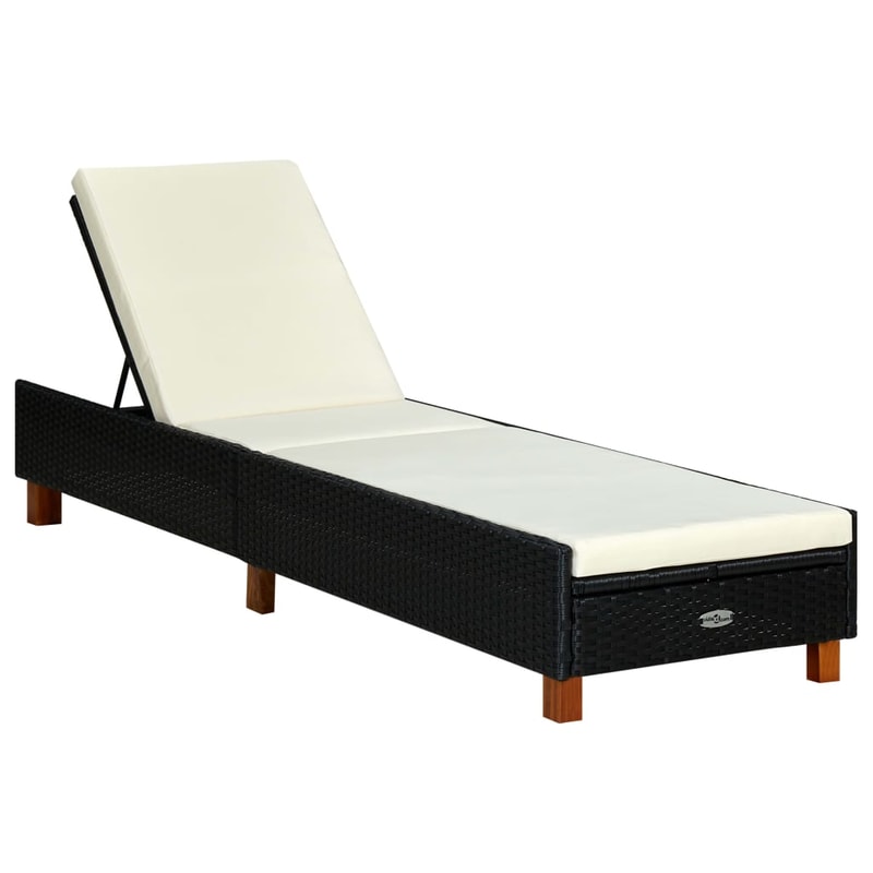 VIDAXL Ξαπλώστρα VidaXL από Συνθετικό Ρατάν 200x55x30-72.5 cm - Μαύρη/Κρεμ