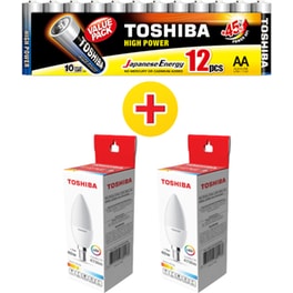 Λάμπα Toshiba LED C35 E14 5W - 2 τμχ + Αλκαλικές Μπαταρίες Toshiba High Power AA 1.5V - 12 τμχ