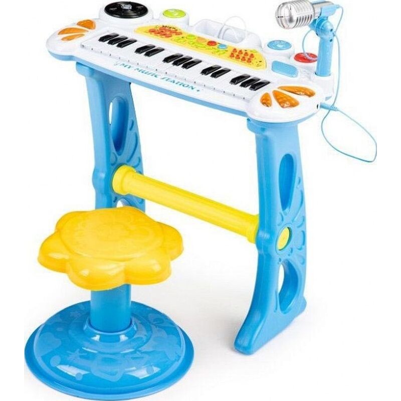 Ecotoys Παιδικό Πιάνο Με Σκαμπό Και Μικρόφωνο Μπλε