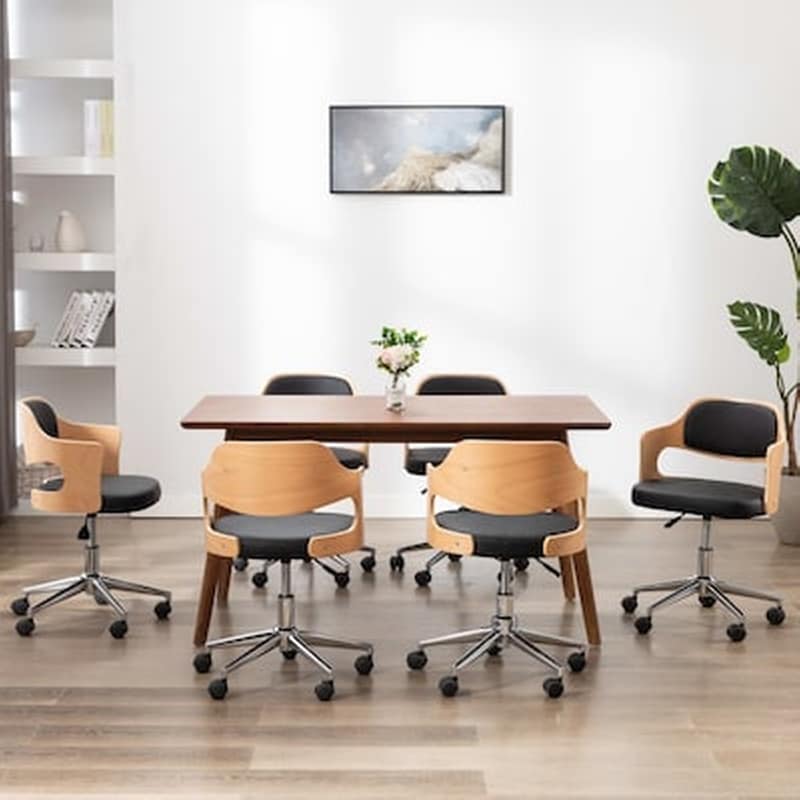 Vidaxl Καρέκλες Τραπεζαρίας Περιστρ. 6 Τεμ Μαύρο Λυγ. Ξύλο/συνθ. Δέρμα