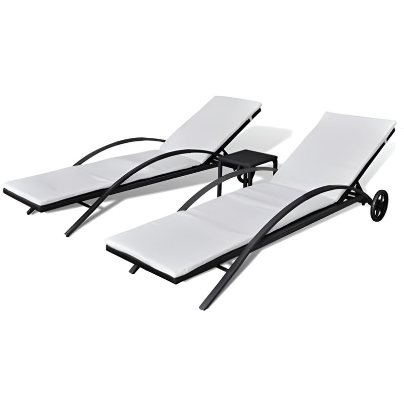 Σετ Ξαπλώστρες VidaXL με Τραπέζι από Συνθετικό Ρατάν 200x65x39 cm - Κρεμ