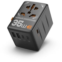 Αντάπτορας ταξιδιού TESSAN TS-WTA-02 με υποδοχές 2x USB-A & 3x USB-C - Μαύρο