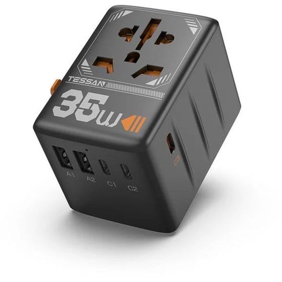 Αντάπτορας ταξιδιού TESSAN TS-WTA-02 με υποδοχές 2x USB-A & 3x USB-C - Μαύρο image 0