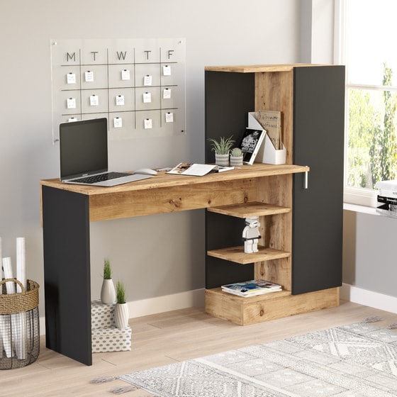 Γραφείο 24Mall Libro από Μοριοσανίδα 152.3 x 40 x 120 cm - Μπεζ/Ανθρακί image 2