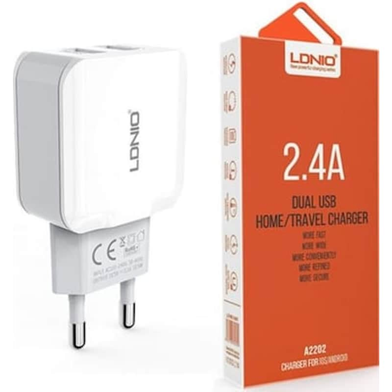 LDNIO Φορτιστής Πρίζας Ldnio A2202 Με 2 Usb 2.4 A - White