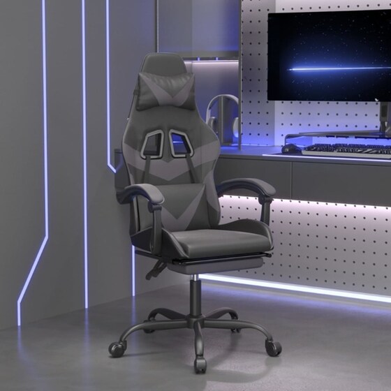 Καρέκλα Gaming VIDAXL 3143858 με Υποπόδιο από Τεχνητό Δέρμα - Γκρι image 8