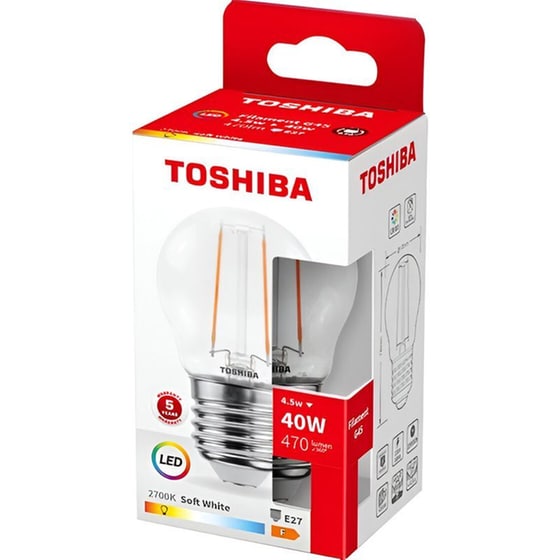 Λάμπα LED Toshiba Filament G45 E27 4.5W 2700K - Θερμό Λευκό image 1