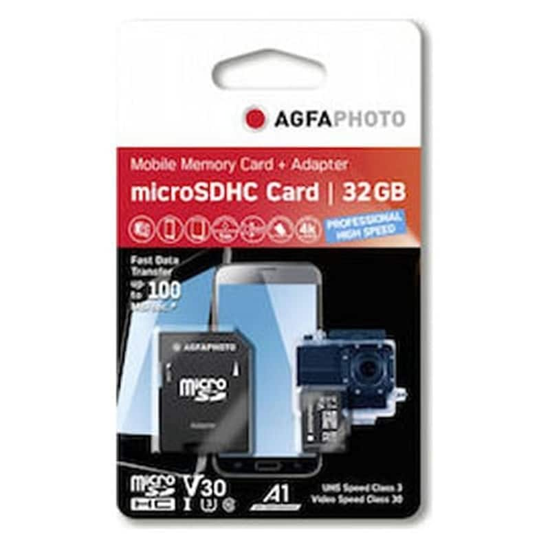 AGFAPHOTO AgfaPhoto microSDHC 32GB Class 10 U3 V30 A1 UHS-I με αντάπτορα