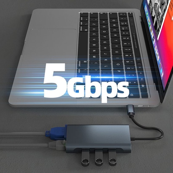 Docking Station Powertech  BYL-2311 8 Θυρών με  USB-C 100W - Γκρι image 4