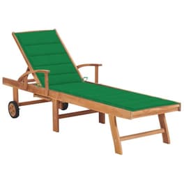 Ξαπλώστρα VidaXL με Μαξιλάρι από Μασίφ Ξύλο Teak 195x59.5 cm - Καφέ/Πράσινο