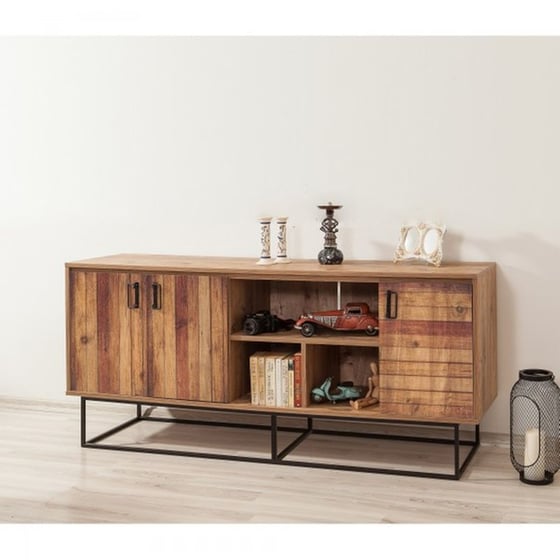 Μπουφές 24Mall Destra Atlantic Pine από Μοριοσανίδα/Μέταλλο 180x40x80 cm - Μαύρος/Καφέ image 1
