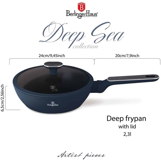 Αντικολλητικό Βαθύ Τηγάνι με Καπάκι BERLINGER HAUS Deep Sea Collection BH-8371 24 cm Μπλε image 1