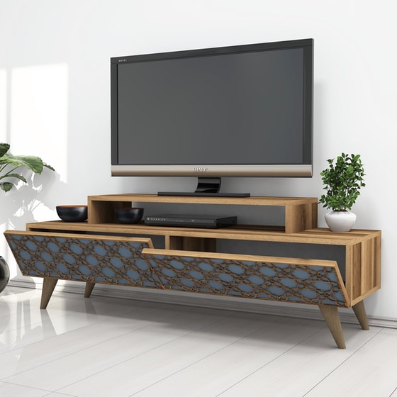 Έπιπλο Τηλεορασης Fermo από Μοριοσανίδα 140x41.8x48.8cm - Καρυδί image 2