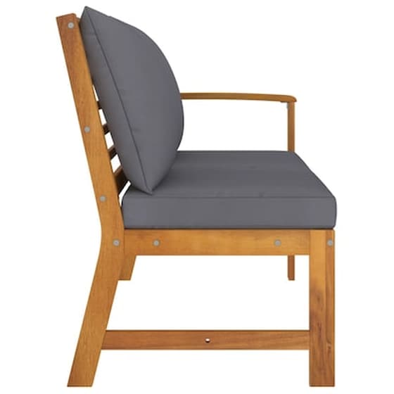 Παγκάκι Κήπου VidaXL με Μαξιλάρι από Μασίφ Ξύλο Ακακίας 114,5x60,5x81 cm - Σκούρο Γκρι image 3