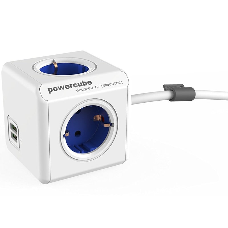 POWERCUBE Πολύπριζο Allocacoc Powercube Extended 4 Θέσεων 2x Usb 1.5m- Λευκό/Μπλε