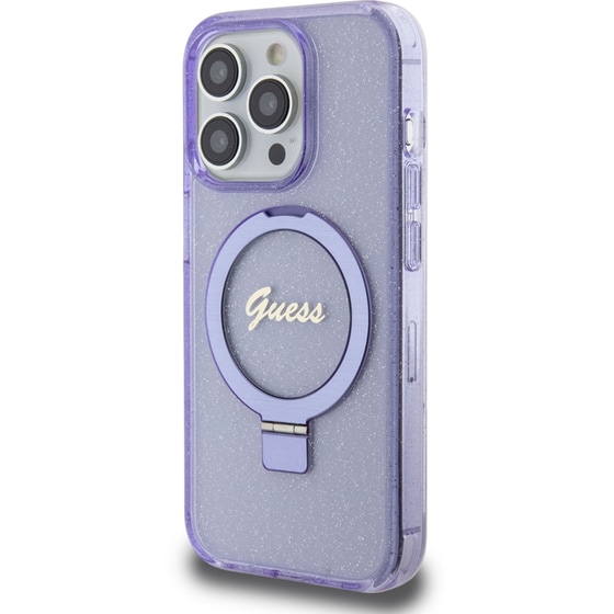 Guess Magsafe Ring Stand Glitter Hard Case Script Logo Θήκη Προστασίας Από Σιλικόνη – Iphone 15 Pro (διάφανη / Μωβ – Guhmp15lhrsgsu) image 2