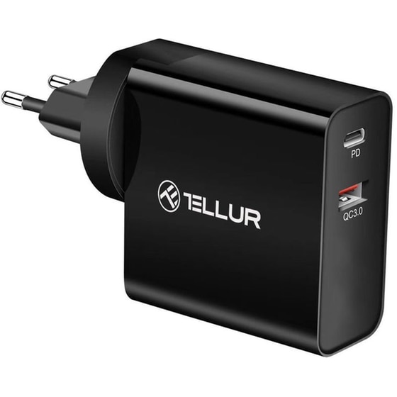 Φορτιστής Πρίζας Tellur PDHC1 1x USB-C, 1x USB-A 48W - Black (US, EU, UK) image 2