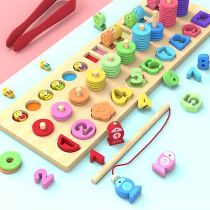 4 In 1 Wooden Rainbow Stacking Fishing Number Puzzle