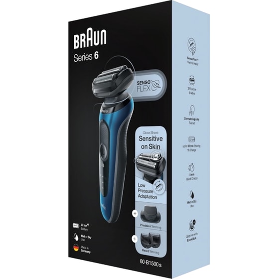 Ξυριστική Μηχανή BRAUN SERIES 6 60-B1500s Προσώπου για Υγρό και Στεγνό Ξύρισμα με Θήκη Μπλε image 3