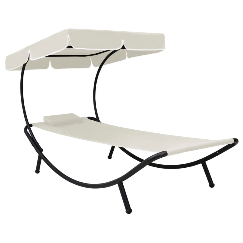 Ξαπλώστρα VidaXL με Σκίαστρο από Ατσάλι 200x90x112 cm - Μπεζ