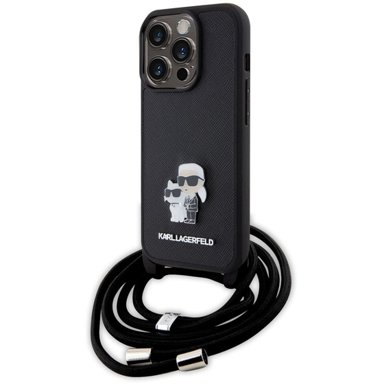 Θήκη Apple iPhone 15 Pro - Karl Lagerfeld Crossbody K+C Metal Pin Saffiano Hard Case - Black image 1