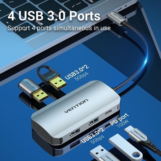 Vention Hub 3 Θυρών USB 3.0 με σύνδεση USB-C - Ασημί image 1