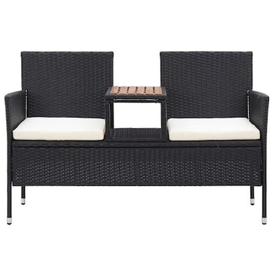 Παγκάκι Διθέσιο Κήπου VidaXL Με Tραπεζάκι από Συνθετικό Ρατάν 143x65x88 cm - Μαύρο image 2