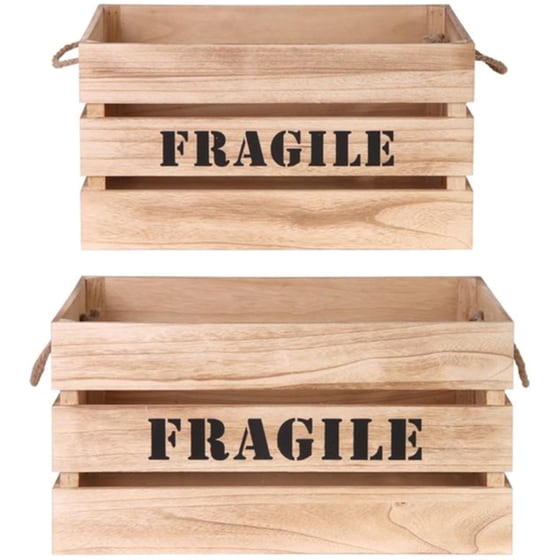 Σετ Διακοσμητικά Τελάρα Home Deco Factory  2τμχ "Fragile" Ξύλινα - Καφέ image 0