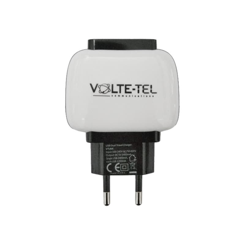 Φορτιστής Πρίζας Volte-Tel VTU64 2-USB - Λευκό