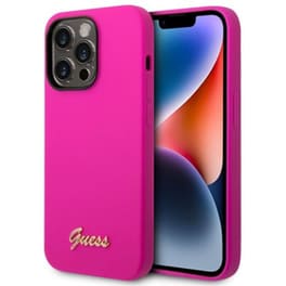 Θήκη Apple iPhone 14 Pro Max - Guess Vintage Script Gold Logo Collection - Ροζ