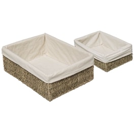 Καλάθια Αποθήκευσης Spitishop F-v Reed Basket 174637 Ψάθινο Σετ 2 Τμχ - Καφέ/Λευκό