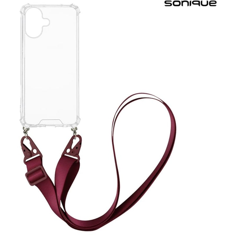 Θήκη Σιλικόνης Με Strap Sonique Armor Clear Apple Iphone 16 Μπορντώ SONIQUE