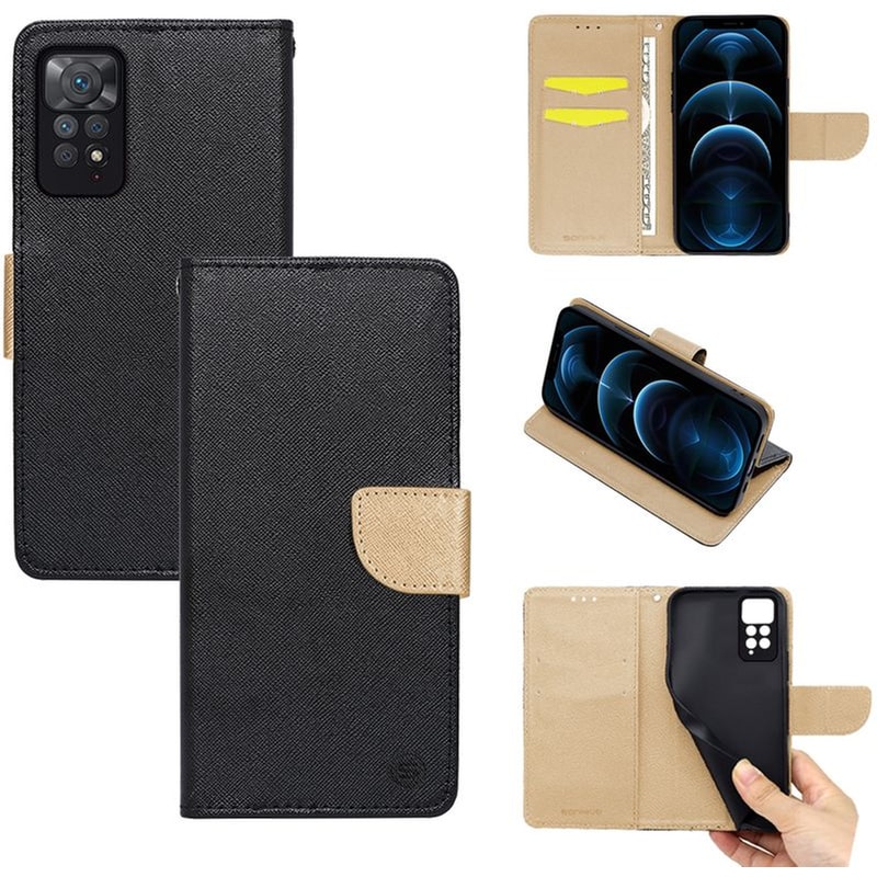 Θήκη Xiaomi Redmi Note 11 4G/Redmi Note 11s - Sonique Trend Book - Μαύρο/ Χρυσό
