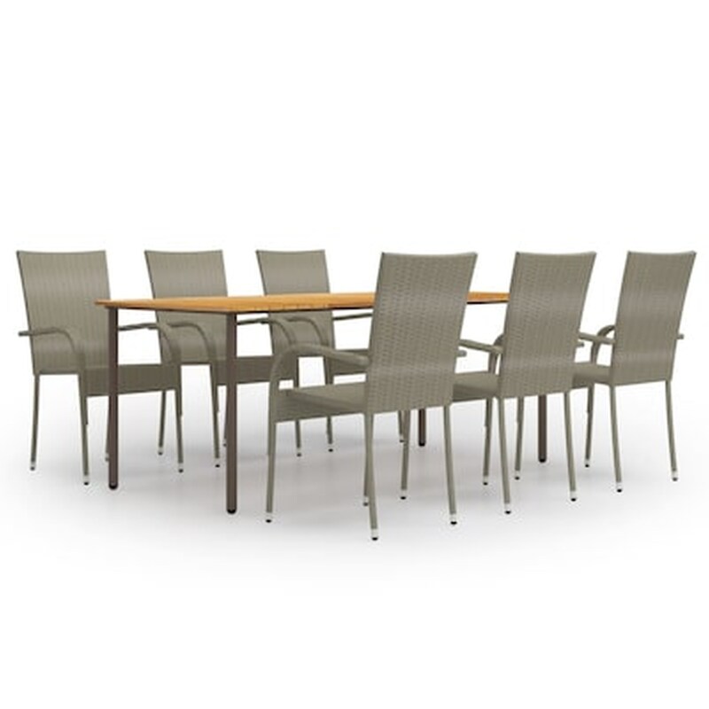 Vidaxl Σετ Τραπεζαρίας Κήπου 7 Τεμαχίων Γκρι Από Συνθετικό Ρατάν VIDAXL