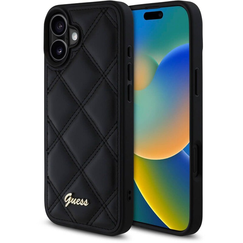 Θήκη Apple iPhone 16 Guess Quiled Metal Logo - Μαύρο