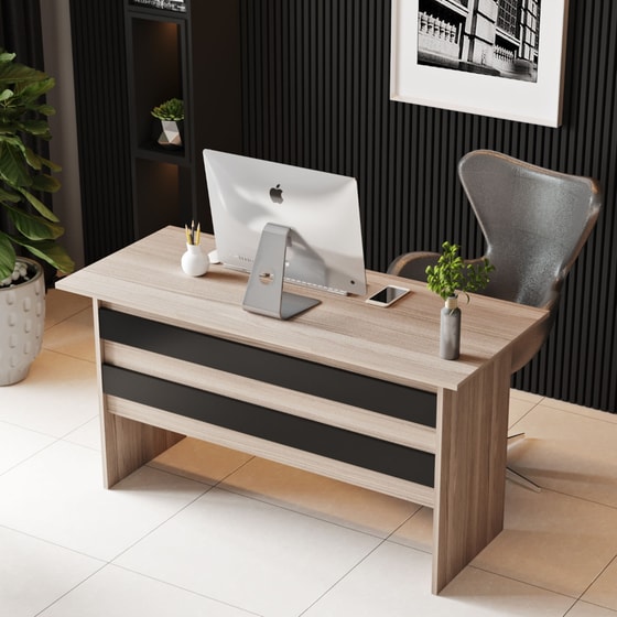 Γραφείο 24Mall Lo Oak από Μοριοσανίδα 140x60x73.8 cm - Μπεζ/Μαύρο image 1