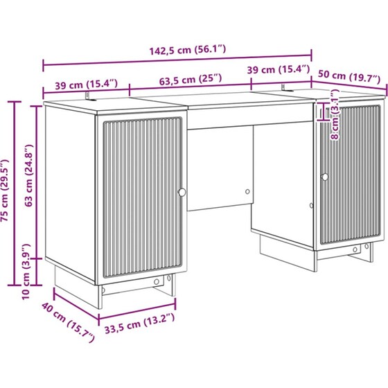 Γραφείο VidaXL από Επεξεργασμένο Ξύλο 142,5x50x75 cm - Μαύρο image 6