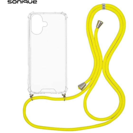 Θήκη Apple iPhone 16 - Sonique Armor Clear Θήκη Σιλικόνης με Κορδόνι - Κίτρινο image 0