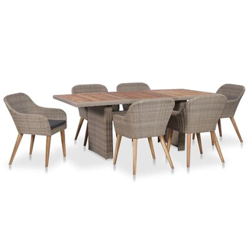 Vidaxl Τραπεζαρία Εξωτερικού Χώρου Σετ 7 Τεμ. Συνθ. Ρατάν Με Μαξιλάρια VIDAXL