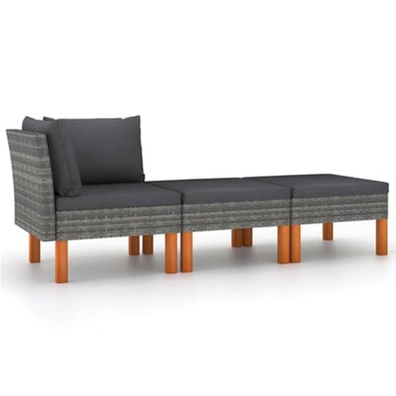 Σαλόνι Κήπου VidaXL 3 τμχ από Συνθετικό Ρατάν και Μασίφ Ξύλο Ευκαλύπτου 64,5x64,5x67 cm - Γκρι image 1