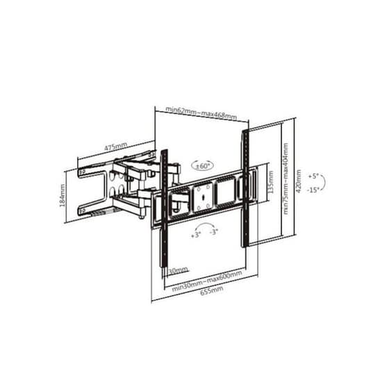 Βάση Τηλεόρασης Επιτοίχια Sbox Plb-2846 με Βραχίονα 37“ - 80" έως 35 kg image 2