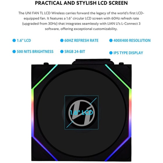 Case Fan Lian Li UNI FAN TL Wireless LCD 140 Reverse Blade με ARGB Φωτισμό image 2