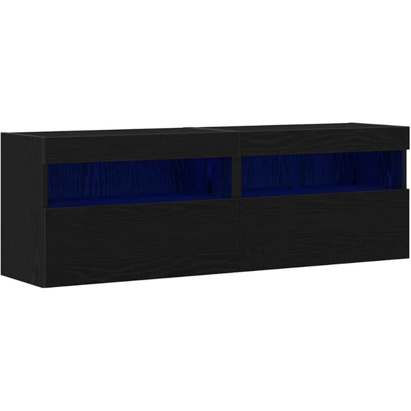 Έπιπλο Τηλεόρασης VidaXL Επιτοίχιο με LED 2 τμχ 60 x 30 x 40 cm - Μαύρη Δρυς