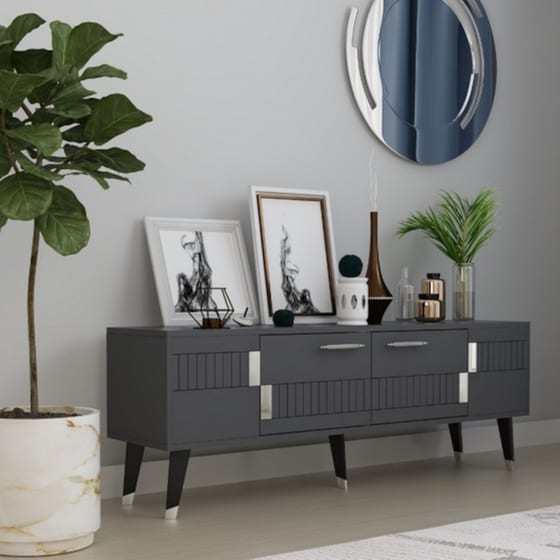 Έπιπλο Τηλεόρασης 24Mall Moda από Μοριοσανίδα 150x35x53.2 cm - Ανθρακί/Ασημί image 1