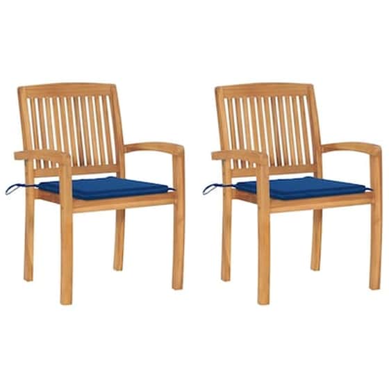 Vidaxl Καρέκλες Κήπου 2 Τεμ. Από Μασίφ Ξύλο Teak Με Μπλε Μαξιλάρια image 0