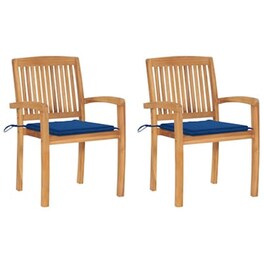 Vidaxl Καρέκλες Κήπου 2 Τεμ. Από Μασίφ Ξύλο Teak Με Μπλε Μαξιλάρια