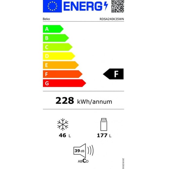 Δίπορτο Ψυγείο BEKO RDSA240K35WN 223 Lt με LED φωτισμό και Αναστρέψιμη πόρτα - Λευκό image 4